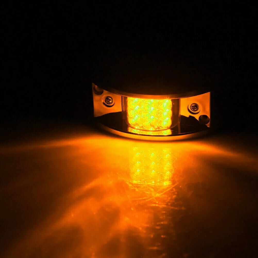 10x Amber 12 LED Curve Sealed Chrome Side Marker Truck Trailer Clearance Lights