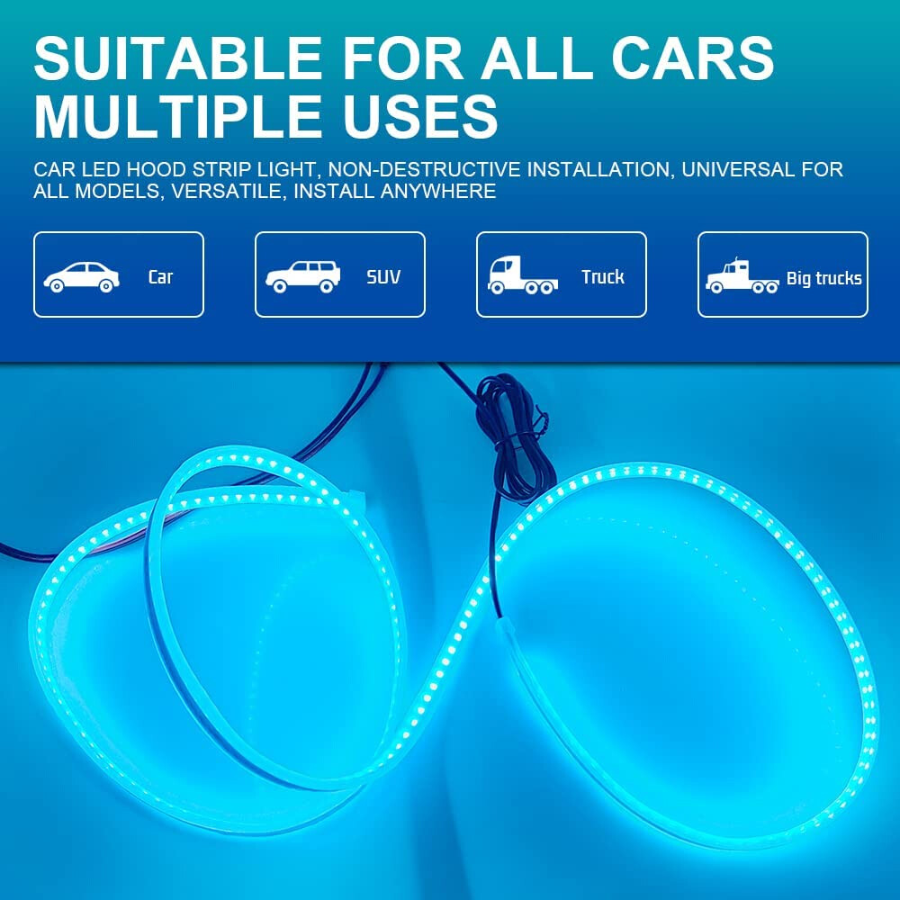 Flowing Car LED DRL Hood Light Strip Engine Cover Daytime Running Light 180CM