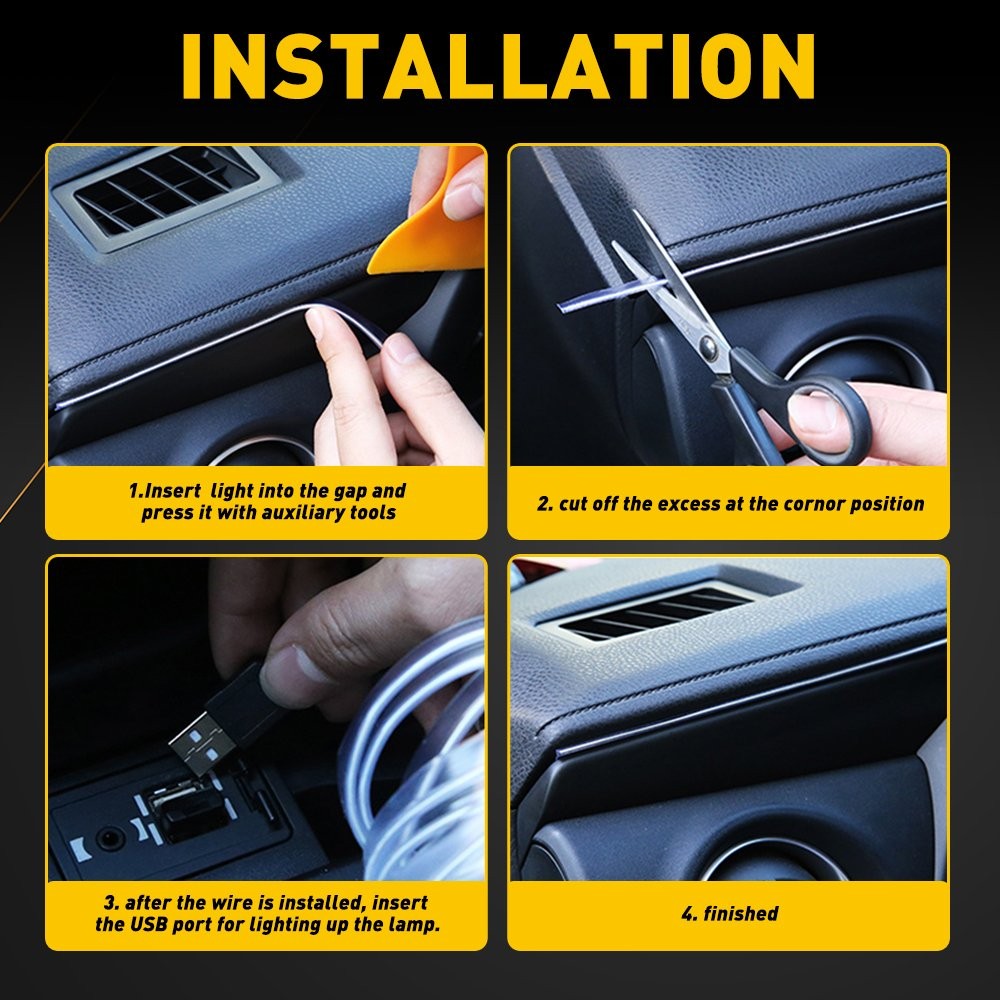 RGB LED Car Interior Fiber Optic Neon Strip Atmosphere Light Decor w/ Remote US
