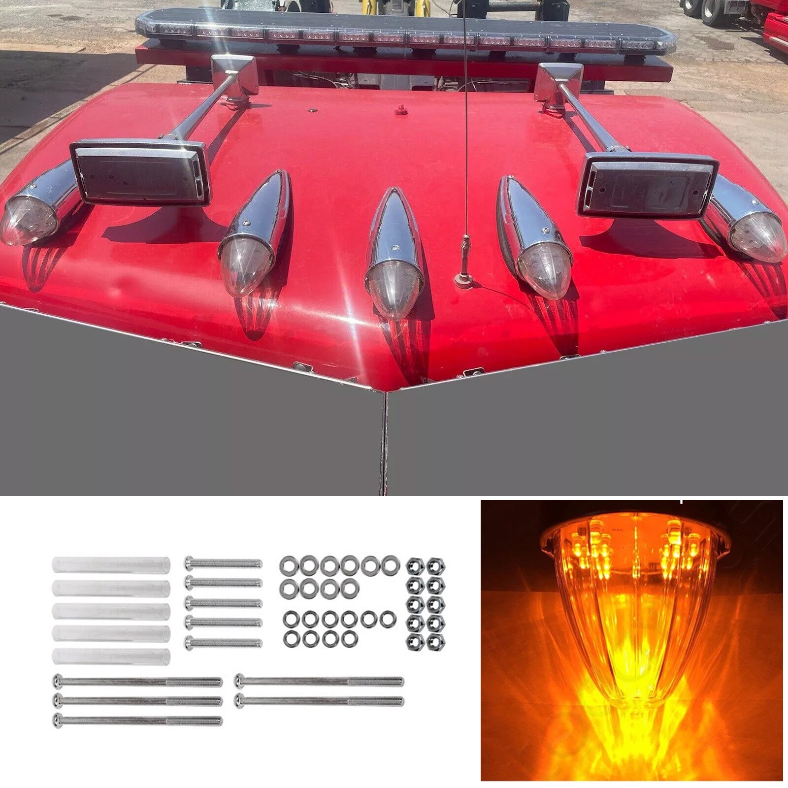 5x Amber Torpedo 17LED Roof Cab Marker Lights For Kenworth Peterbilt Clearance