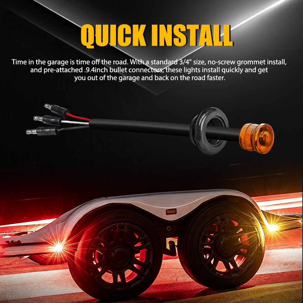 3/4″ Round Amber LED 50000 Hours Lifespan Side Running Marker Lamps 12V 10X New