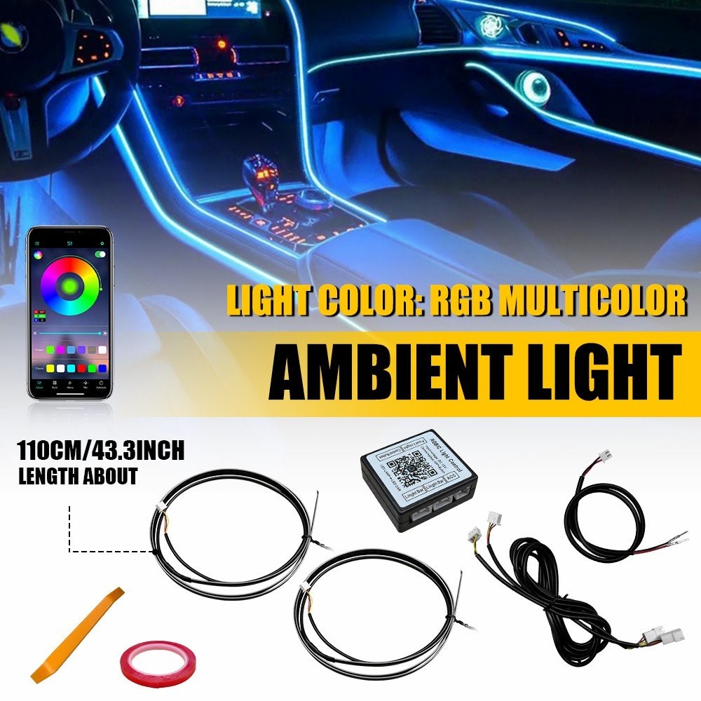 2in1 Interior Car Strip Ambient Neon Light MultiColour RGB With Fiber Optic 12v