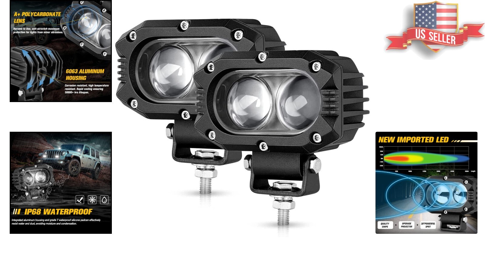 High-Quality Aluminum Housing LED Pod Spot Lights 2PCS – Waterproof Fog Lights