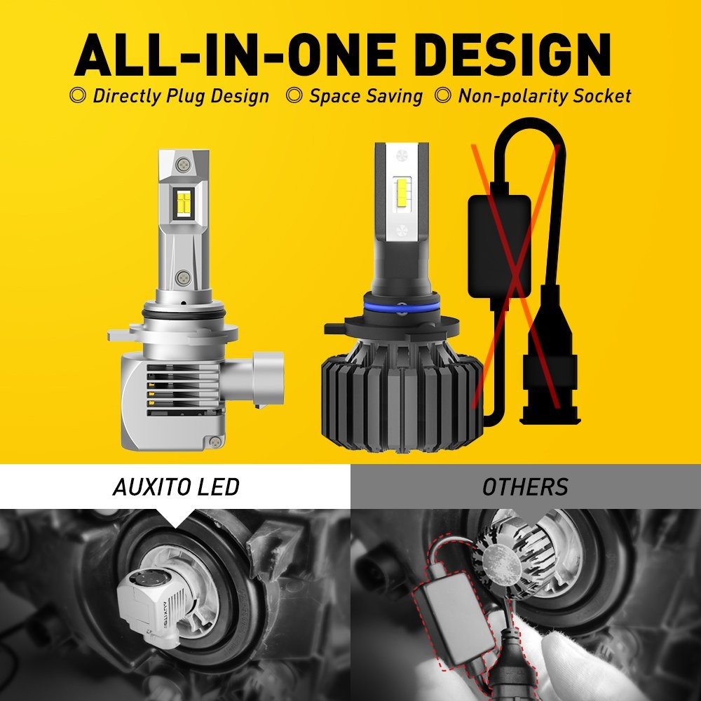 9012 HIR2 LED Headlight Bulbs 6500K Bright White 1:1 Size High Brightness