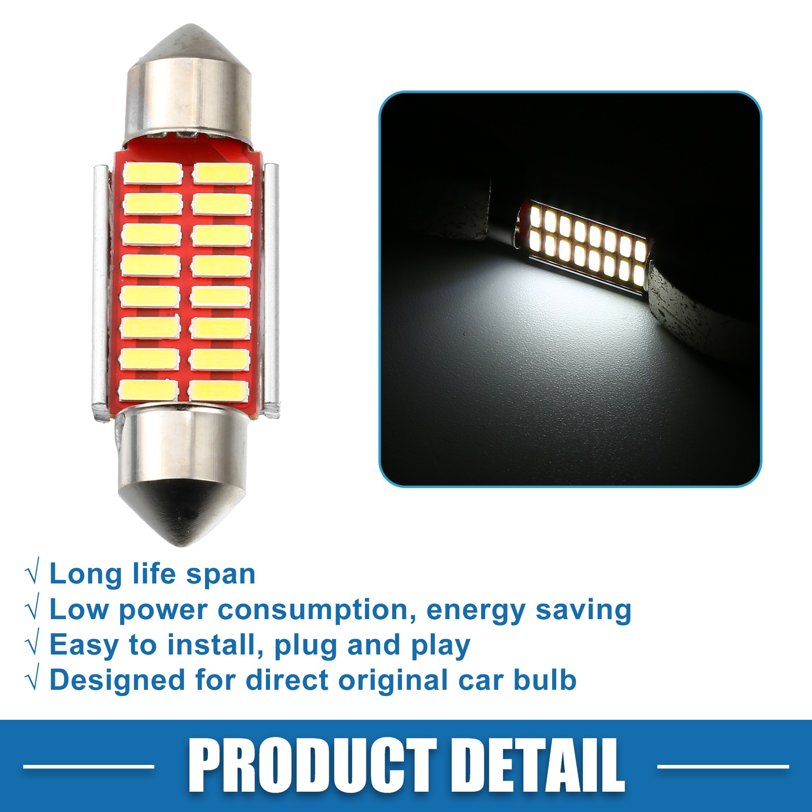 LED Festoon Light White LED 36mm 6411 C5W LED 16SMD 4014 Chipsets Metal 10Pcs