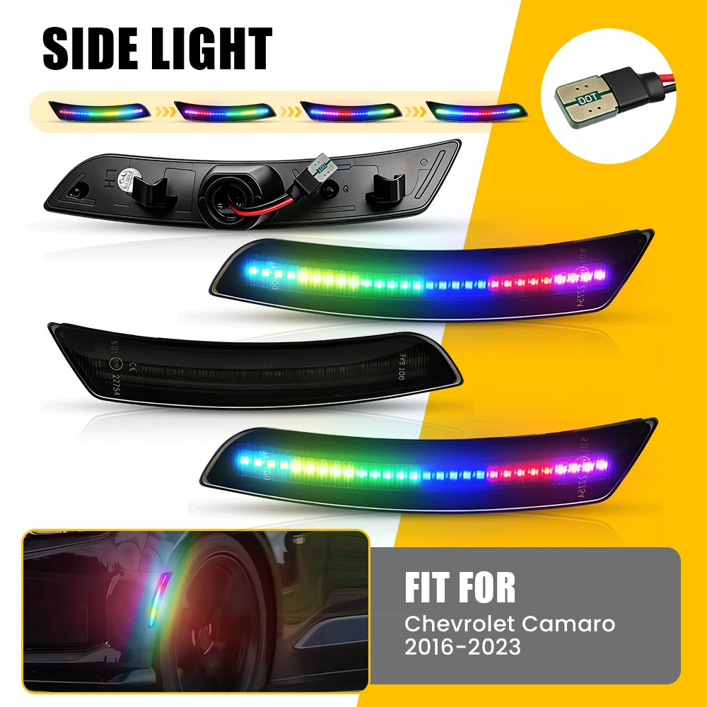 4PC Smoked Left Right Flowing LED Side Marker Lights For Chevy Camaro 2016-2023