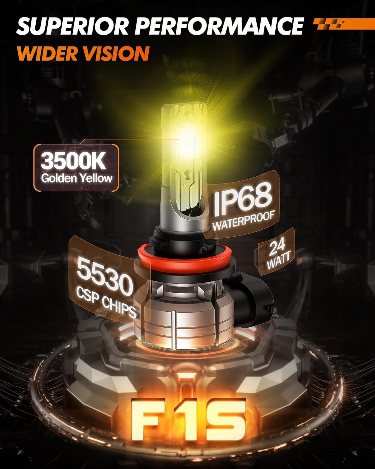 3000K H11 Amber LED Fog Lights – 10000 Lumen Visibility, Easy Install, Pack of 2