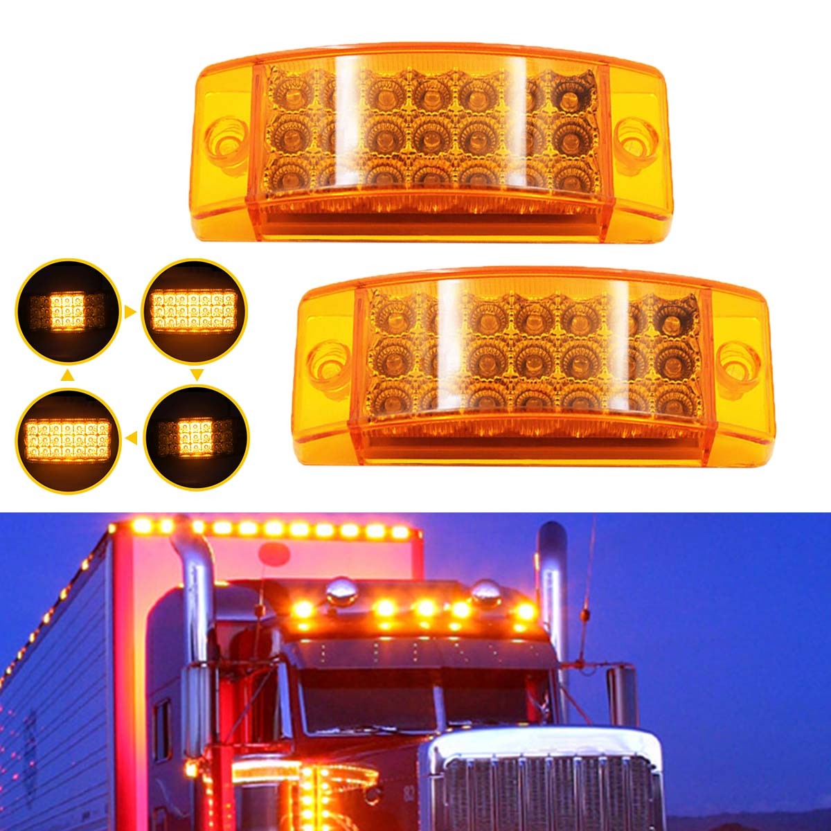 2x 6″Amber 21-LED Clearance Side Marker Lights Truck Trailer Turn Signal Light