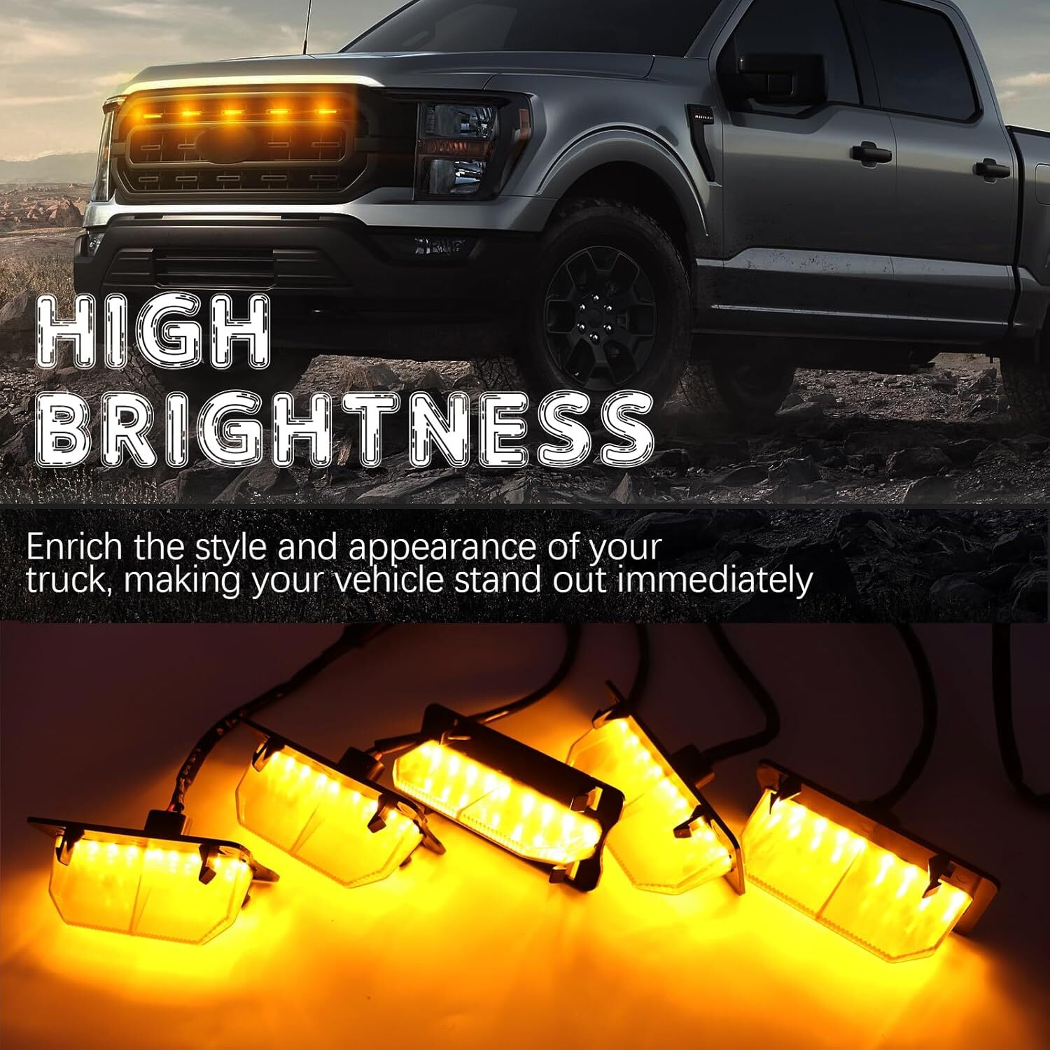 5x Smoke Lens For 2021-2023 Ford F150 XL XLT Sport LED Front Grille Lights Amber