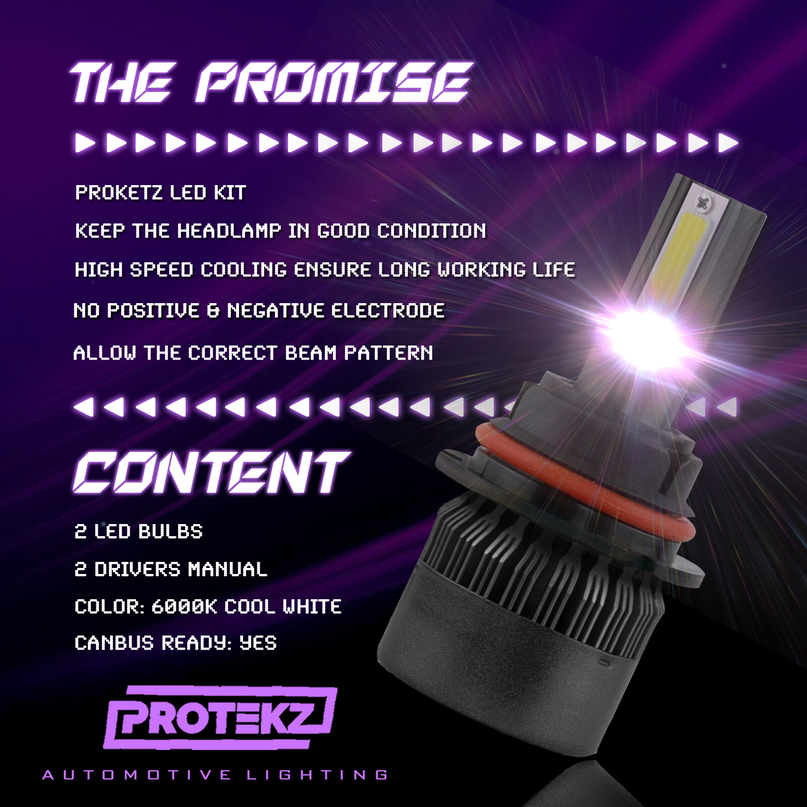 9007/HB5 LED Headlight Bulbs 3D Bionic Technology 360°Adjustable Beam Low Fog