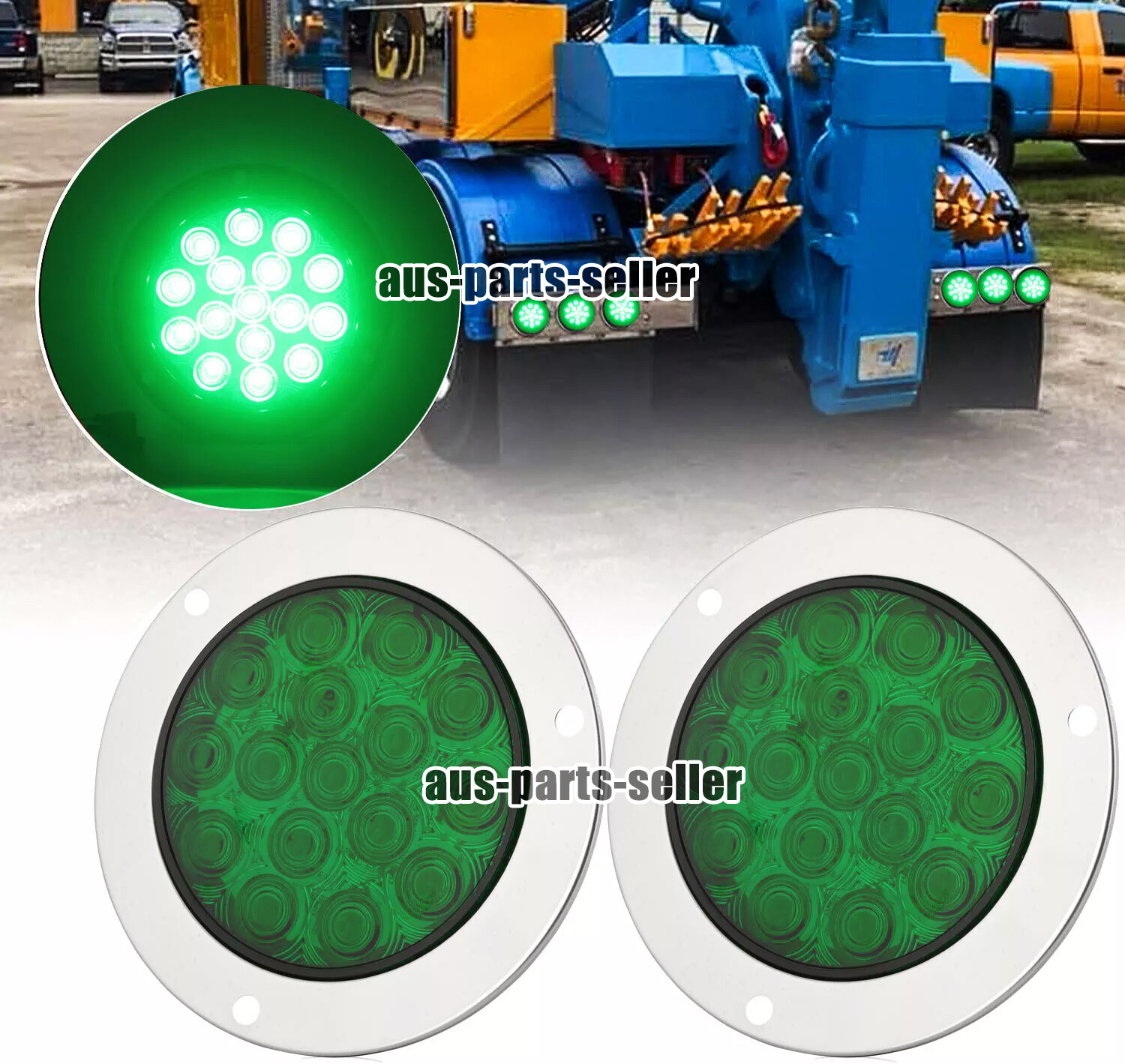 4pcs 16 LED 4″ Round Green Trailer Truck Brake Stop Turn Signal Tail Light IP67