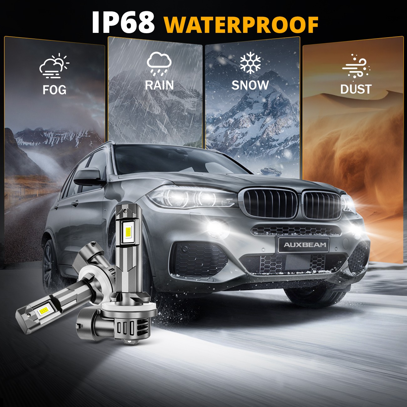 AUXBEAM 881 LED Fog Light Driving Bulbs 862 886 889 894 896 898 Yellow 3000K 2x