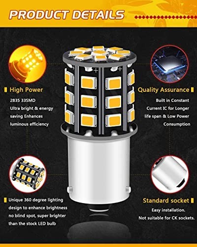 LED Turn Signal Bulbs 7507 BAU15S PY21W Amber Yellow 600lm 12-24V Pack of 4