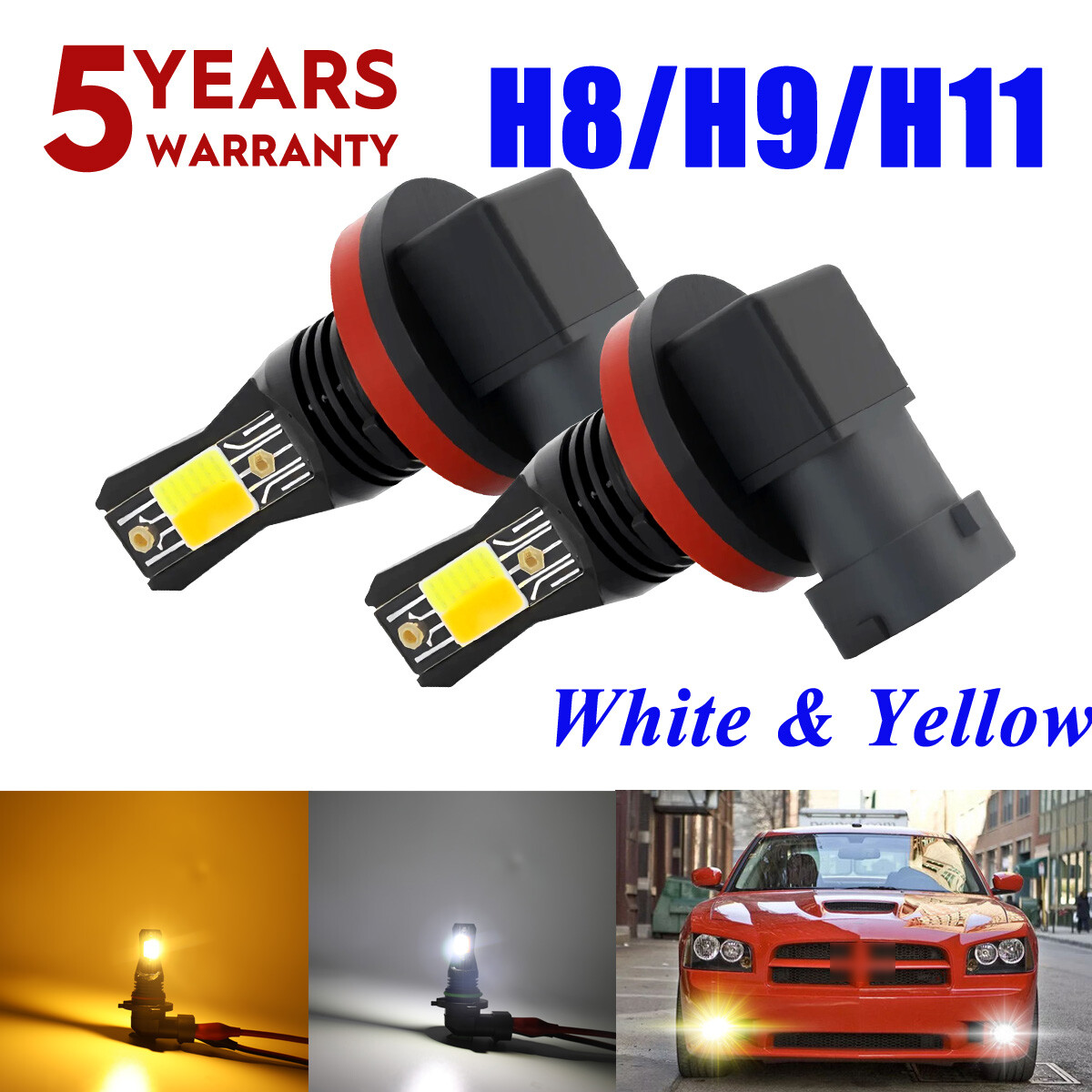 For Toyota RAV4 2006-2019 Switchback Dual Color LED Fog Light Bulbs 6000K &3000K