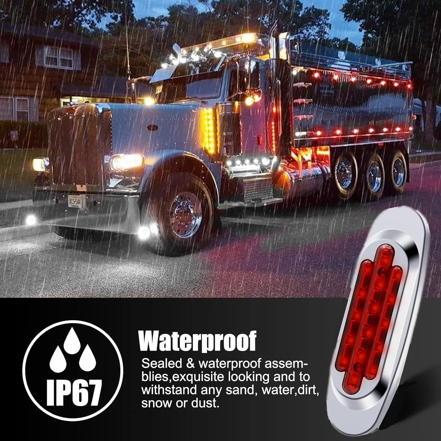 10x Truck Parts 6.5″ Inch Red LED Chrome Side Marker Lights Clearance Waterproof