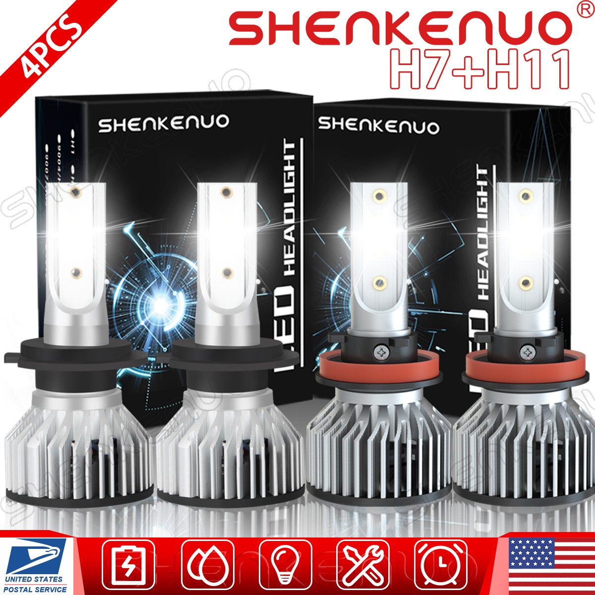 H7 H11 LED Headlights Combo High Low Beam Kits 4Pcs 36W 6000K Super Bright White