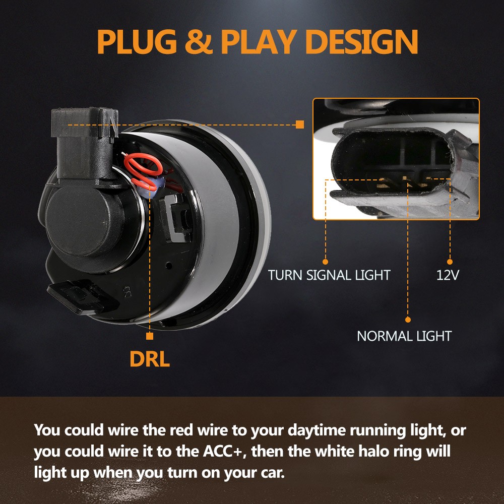 LED Amber Turn Signal Light with Smoke Lens Ring DRL For Jeep Wrangler JK 07-18