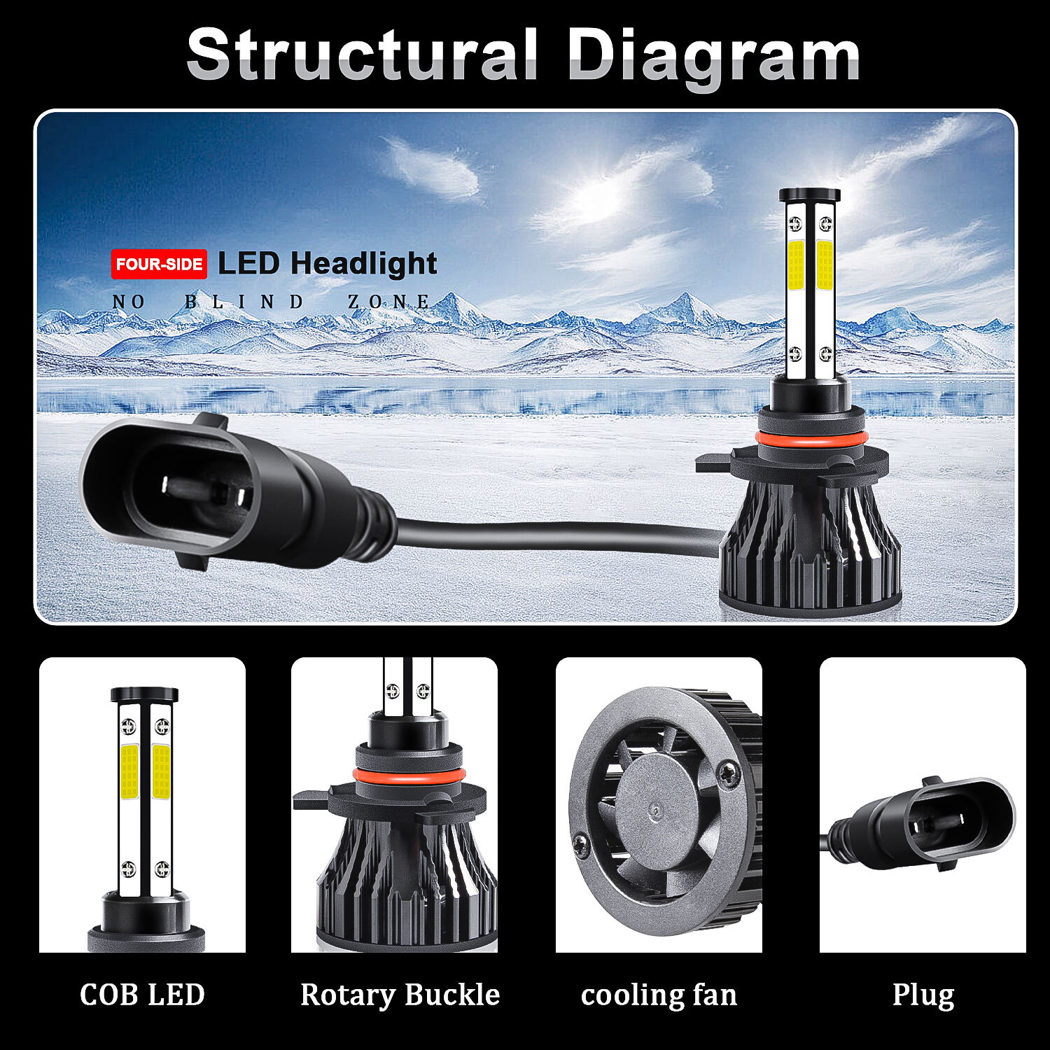 US 9012 LED Headlight High Low Beam H16/5202/2504 Fog Light Bulbs Kit 6500K 4pcs