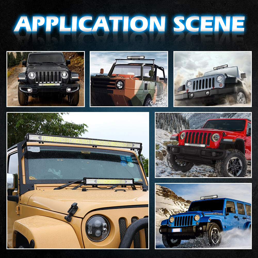Tri Row 52 INCH +22 INCH LED Lights Bar +4x 18W Pods For Jeep Wrangler JK TJ YJ