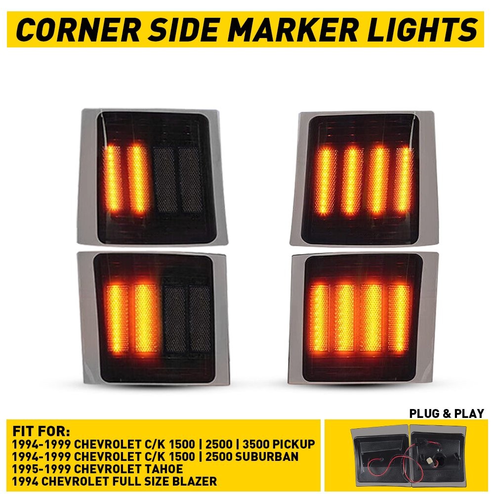 Full 4PC LED Smoked Corner Side Marker Lights For 94-98 Chevy C/K 1500 2500 3500
