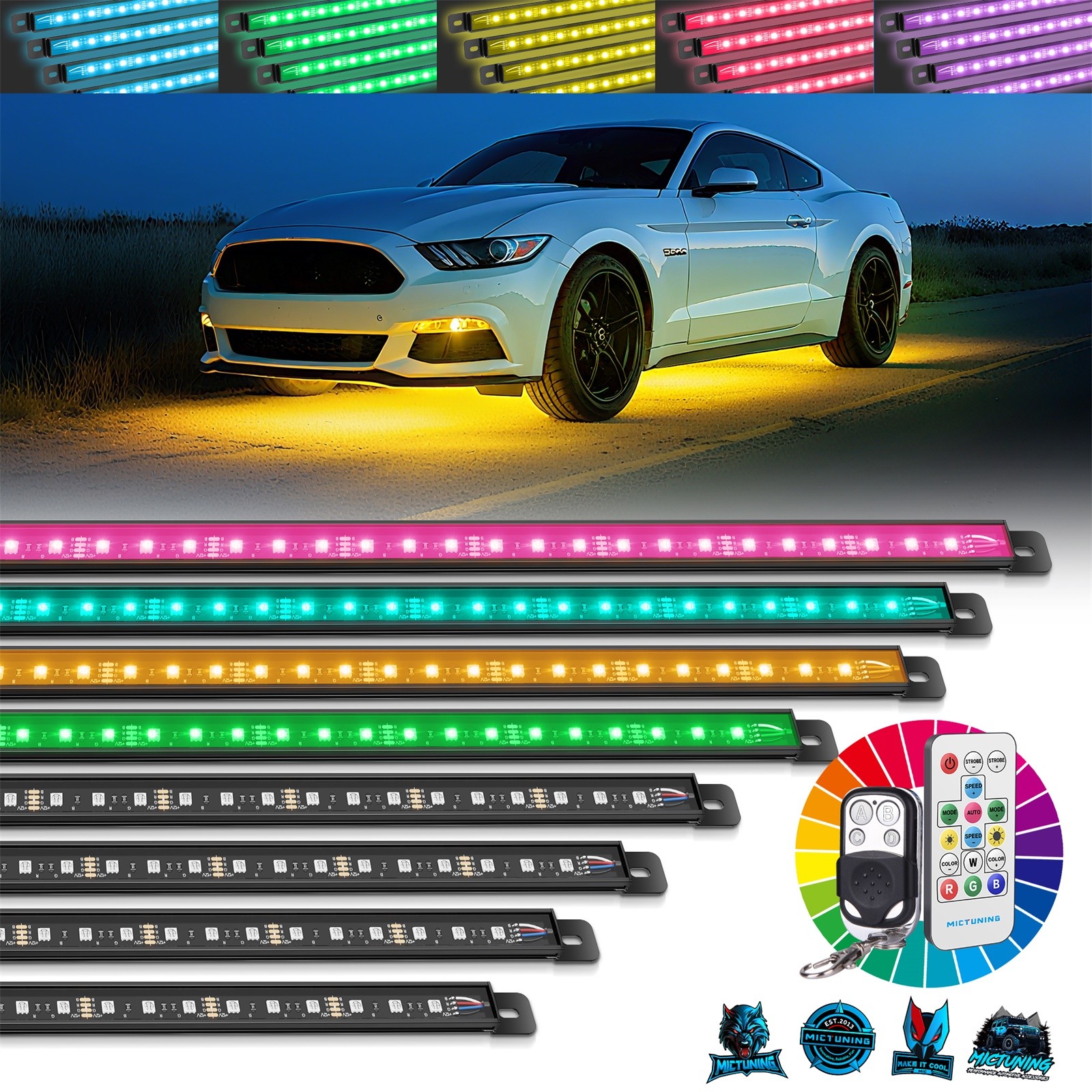 U8 RGB LED Underglow Underbody Lights Strip Dual Remote Control Aluminum Housing