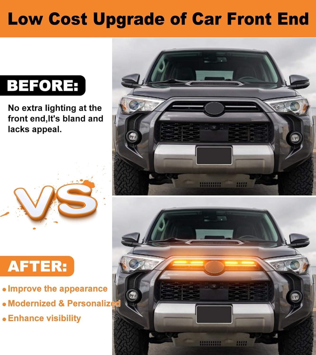 LED Front Grill Grille Light for Toyota 4Runner 2020-2024 Raptor Lights (Yellow)