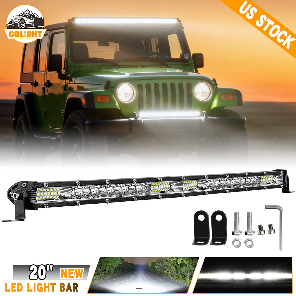 20″inch Chrome LED Light Bar 400W Single Row Slim Spot Flood Combo Truck UTV ATV