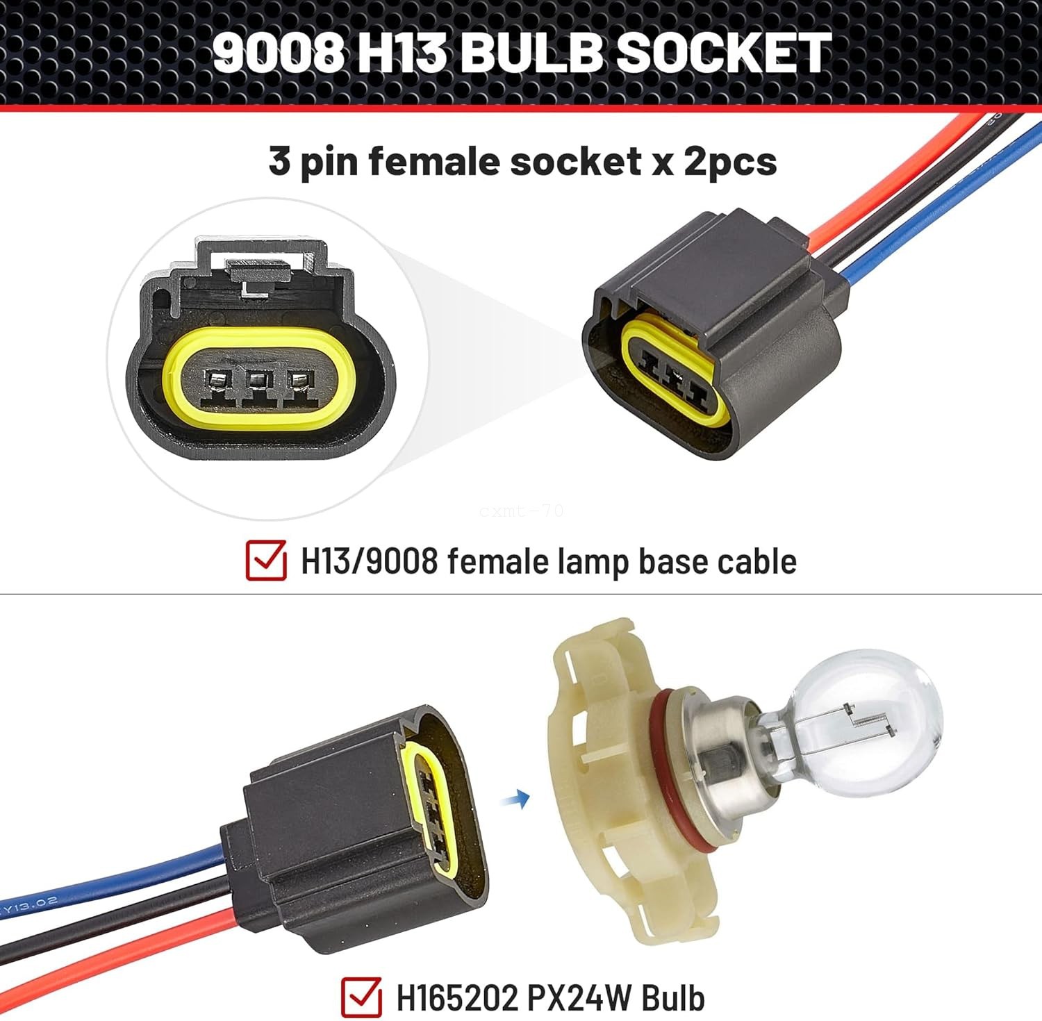 9008 H13 H13LL Headlight Bulb Adapter Plug 3 Pin for Ford F-150 F-250 F-350