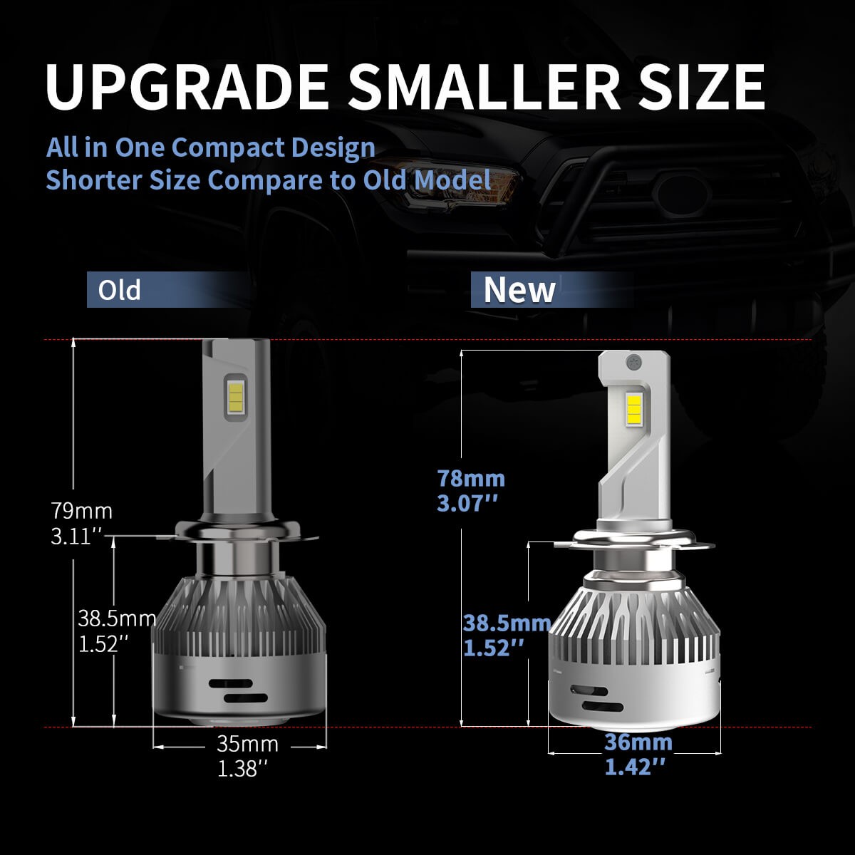 LASFIT H7 LED Headlight Bulb Replace Halogen High/Low Beam 60W 6000LM 6000K 2pcs