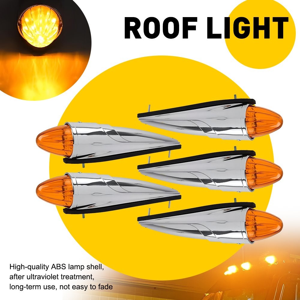5-50X Amber Torpedo Cab Marker Lights 17-LED Truck SUV Roof Lights Top Clearance