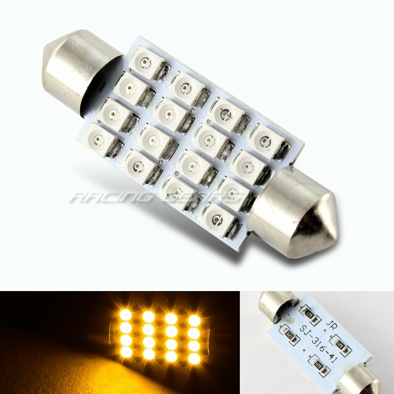 1x 41mm 16 SMD Amber LED Panel Interior Replacement Dome Light Lamp Festoon Bulb