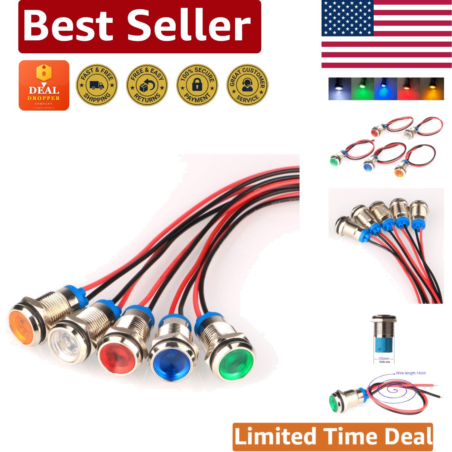 5pcs LED Multi-Colored Waterproof Signal Lights for Cars & Boats – AC/DC 12-24V