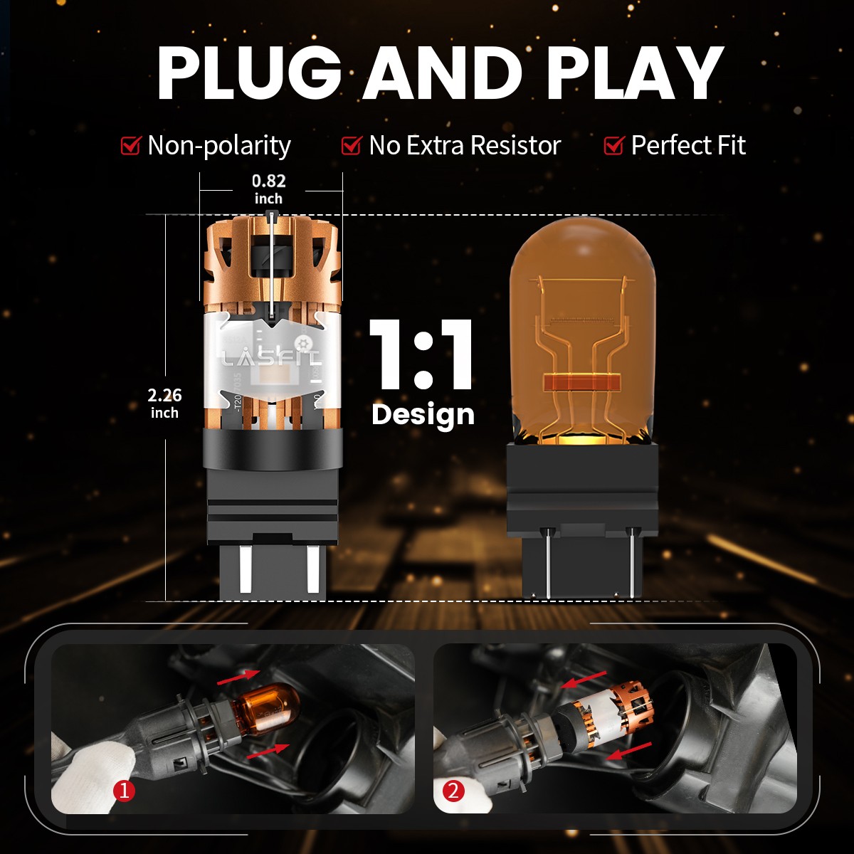 LASFIT 4257 LED Front Turn Signal Bulbs Amber CANBUS Error Free 48W 4800LM