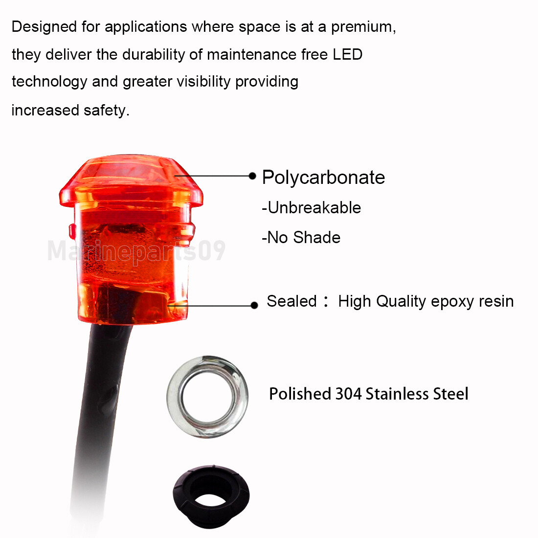 50x 3/4″ Round Red LED Side Marker Lights Truck Trailer Bullet Stainless Base