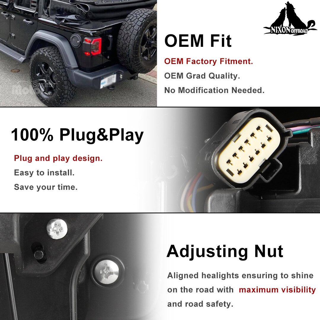 For 2018+ Jeep Wrangler JL & JLU LED Sequential Tail Lights Black/Smoke Len PAIR