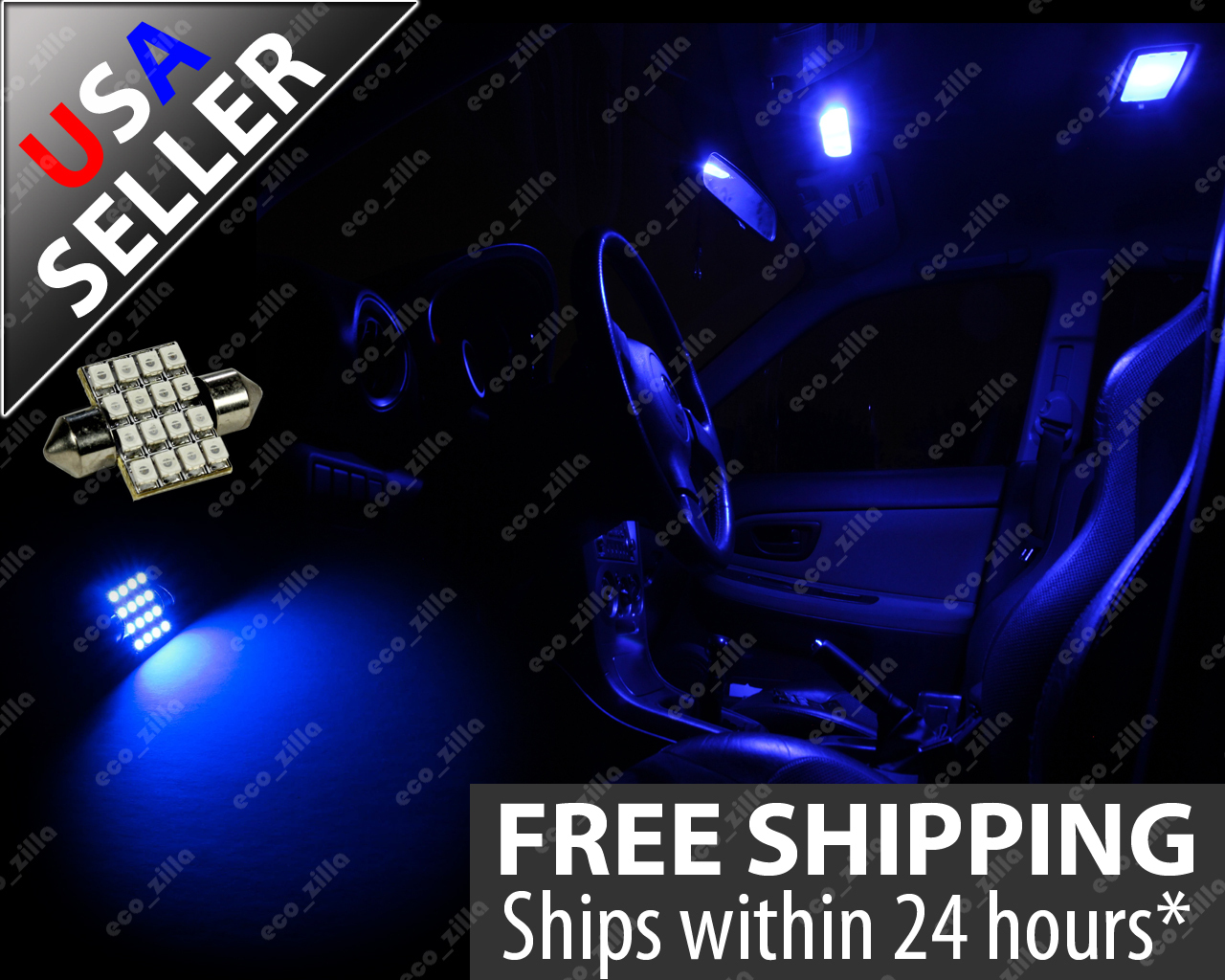 2x Ultra Blue 16-SMD 31mm Festoon Dome Map Interior LED Light Bulb DE3175 3022