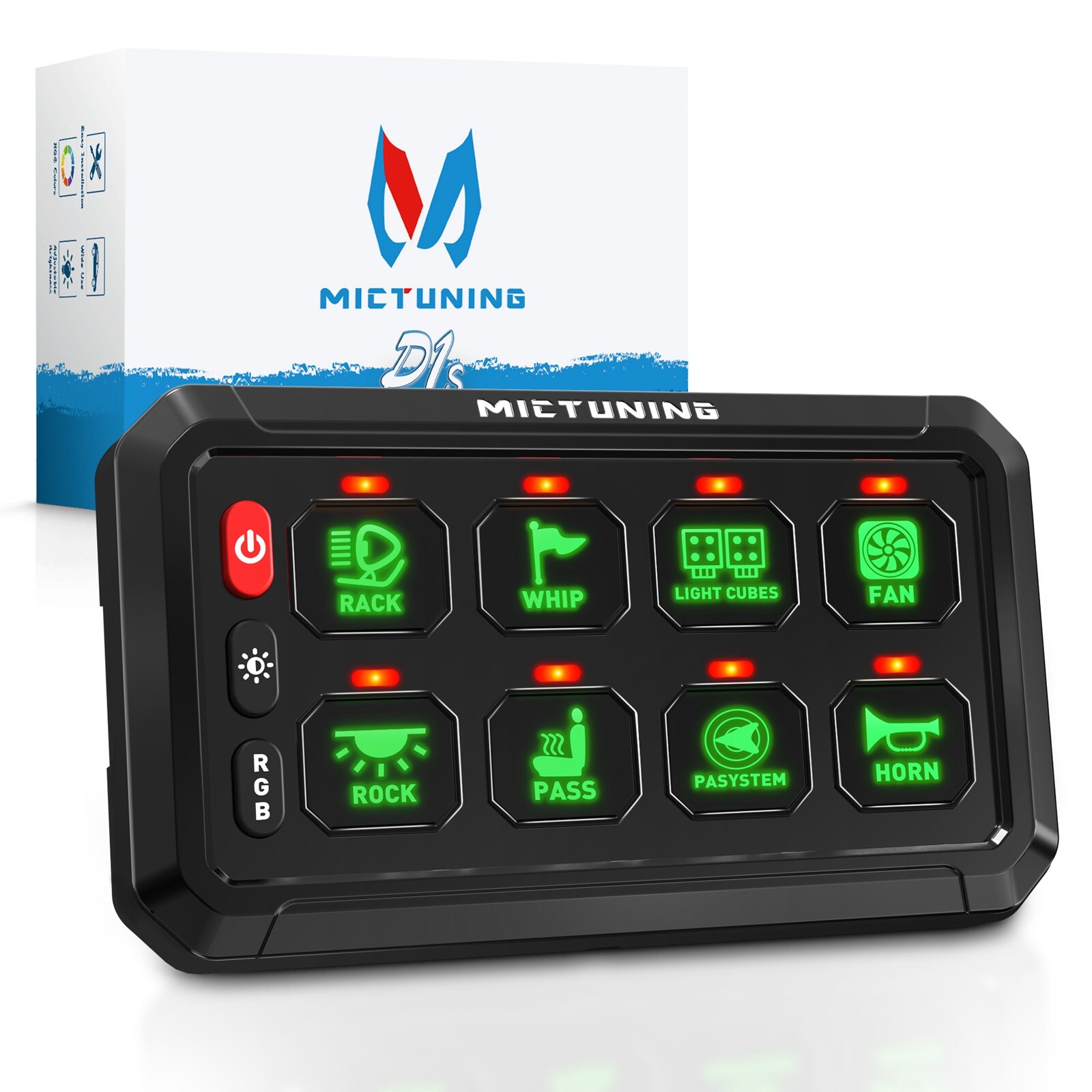 MICTUNING RGB 8 Gang Switch Panel LED Circuit Control Relay System Multipe Mode