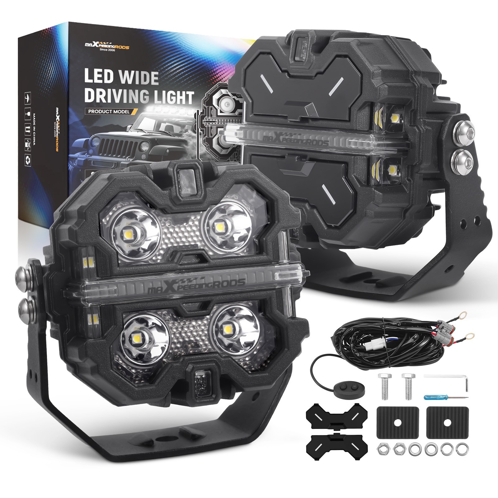 160W LED Light Pods 3.5″ White Amber DRL Spot Flood Combo Off Road Driving Light