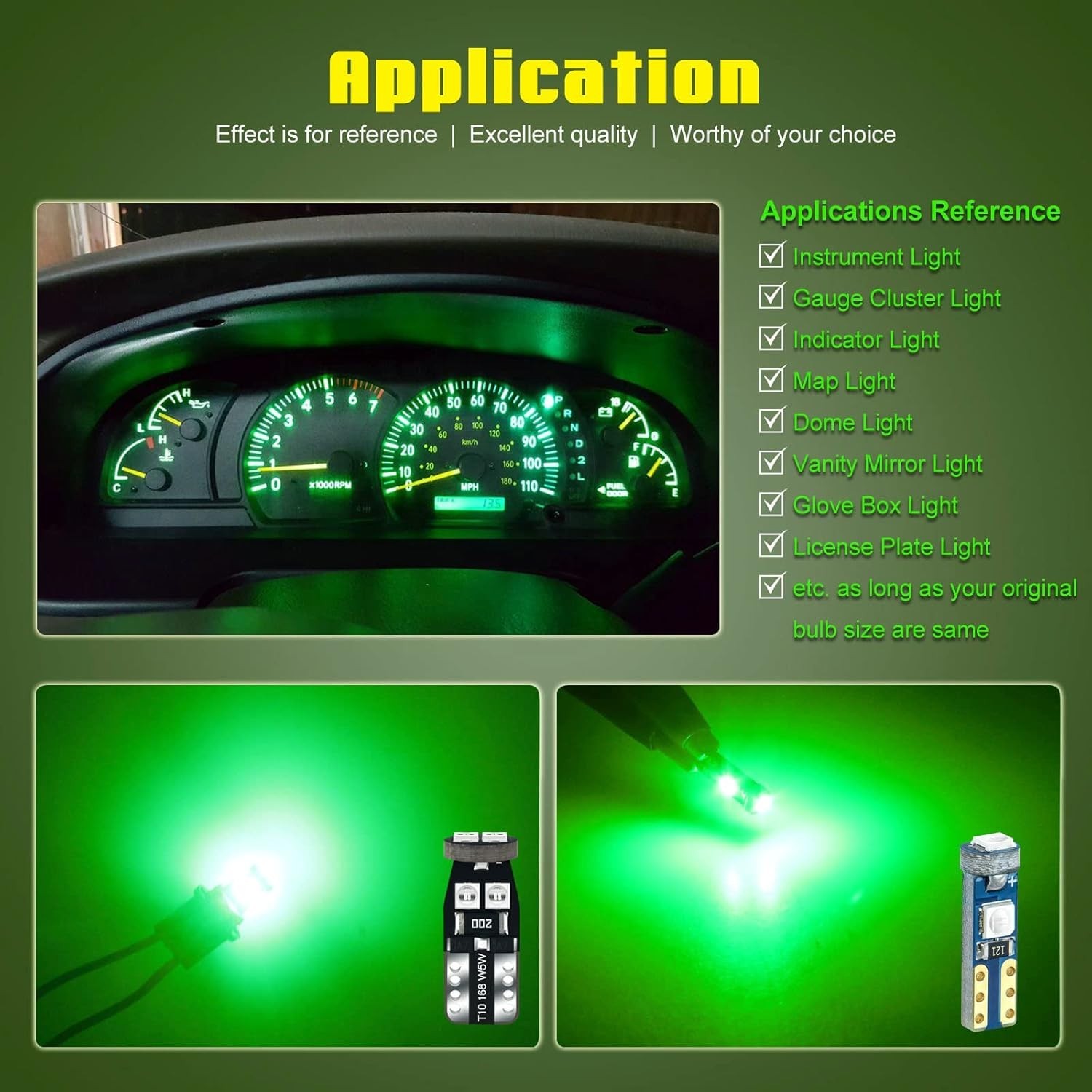 Green T5 PC74 PC37 PC118 T10 PC168 PC175 PC194 PC194G PC195 PC160 PC161 Instr…