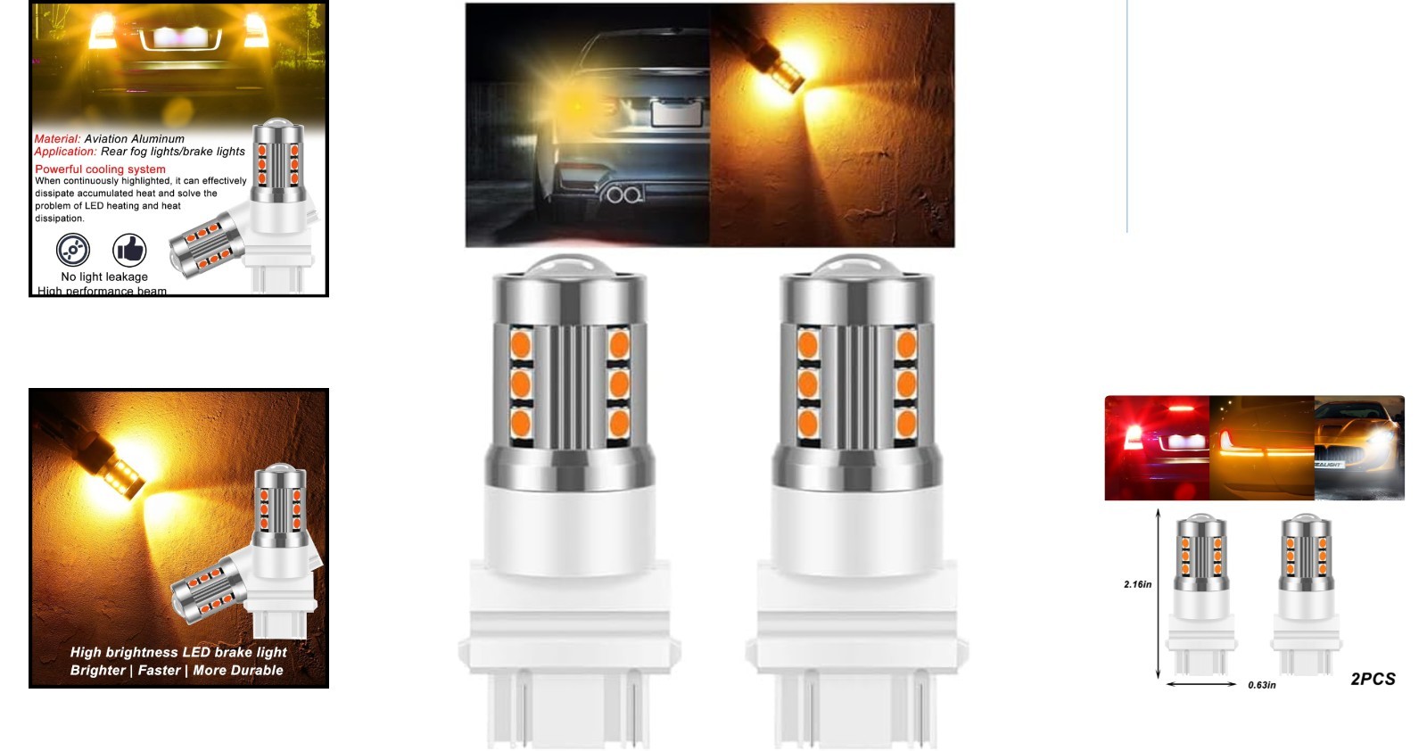 Durable Aviation Aluminum LED Turn Signal Bulbs – 2PCS, 5W Yellow for All Cars