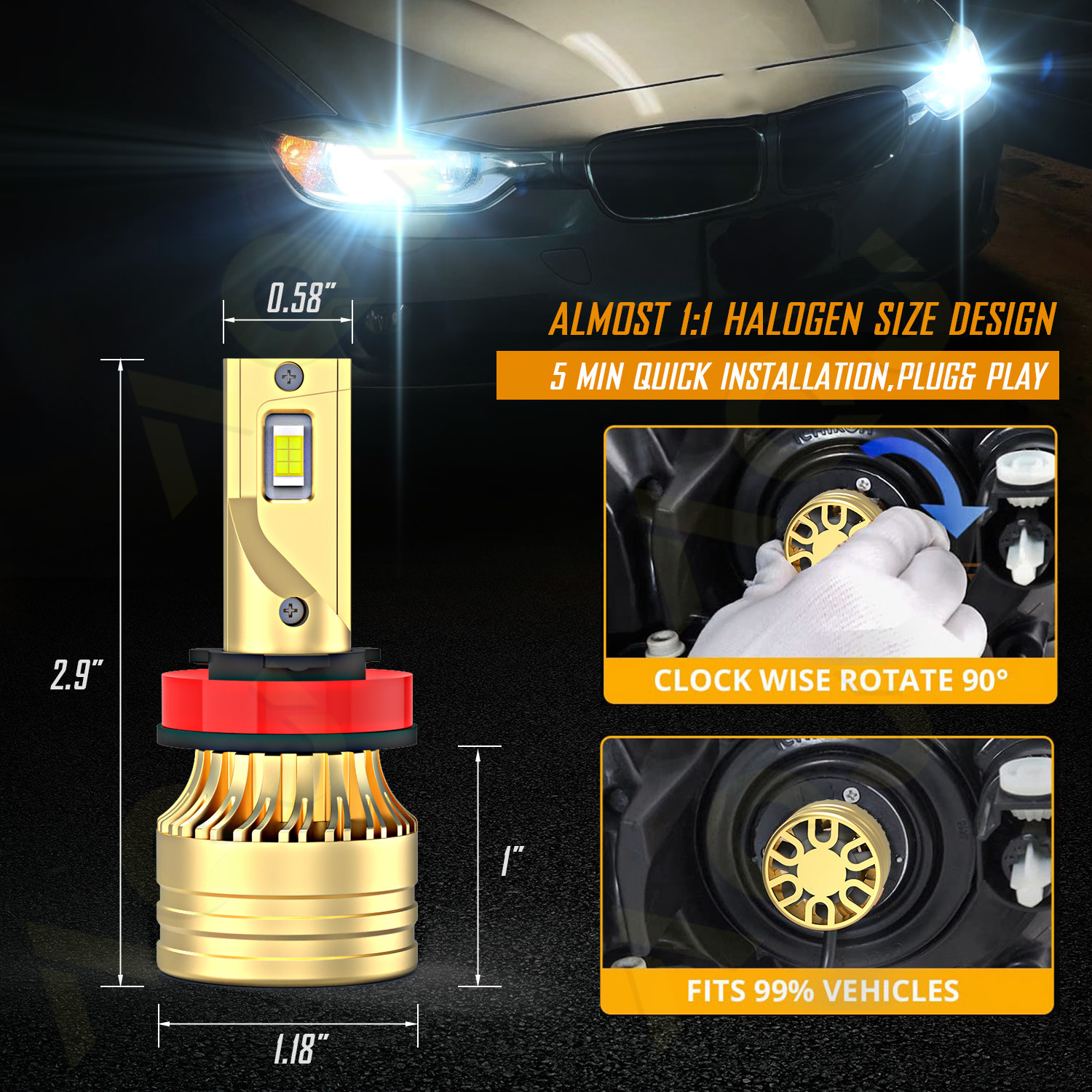 For Dodge Grand Caravan 2011-2018 H11 H11 4X LED Headlight Hi-Low Bulbs Kit