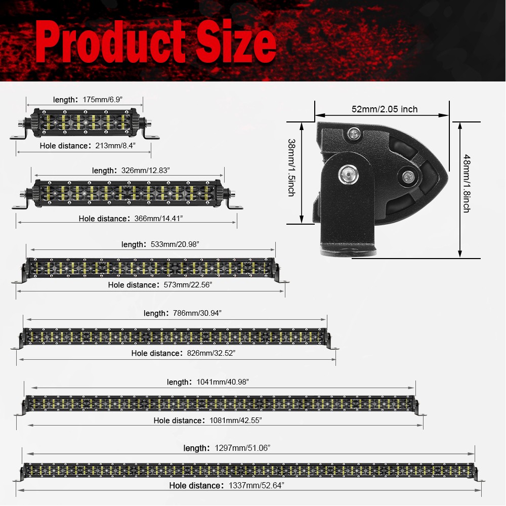 7″14″20″25″32″42″50″ LED Light Bar Combo Driving Truck SUV Offroad Bracket Wire