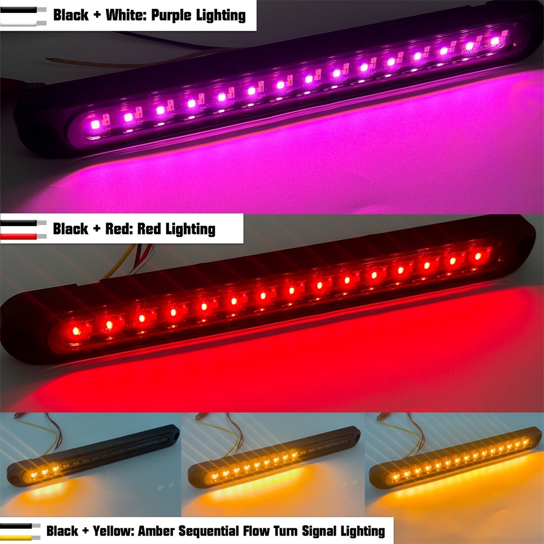 10″ LED Truck Trailer Light Bar 3-in-1 Sequential Turn Signal Brake Tail Lights