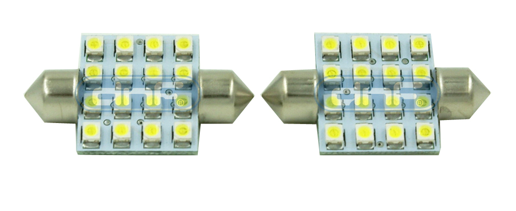 4 x 6000K White 36mm Festoon LED 16 SMD Interior Dome Map Bulb Lamps