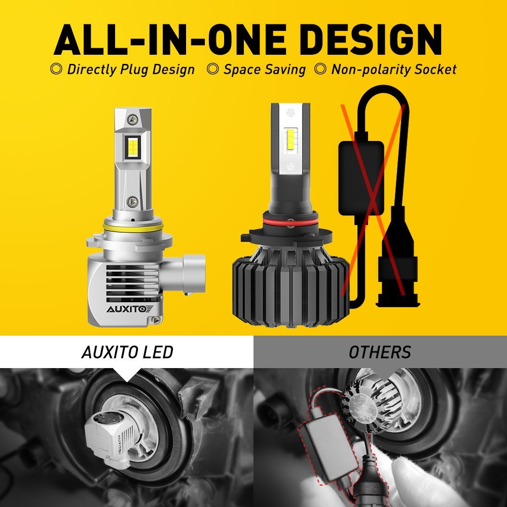 2PCS AUXITO 9006 HB4 Bulb LED Headlight Conversion Kit Super White High Low Beam