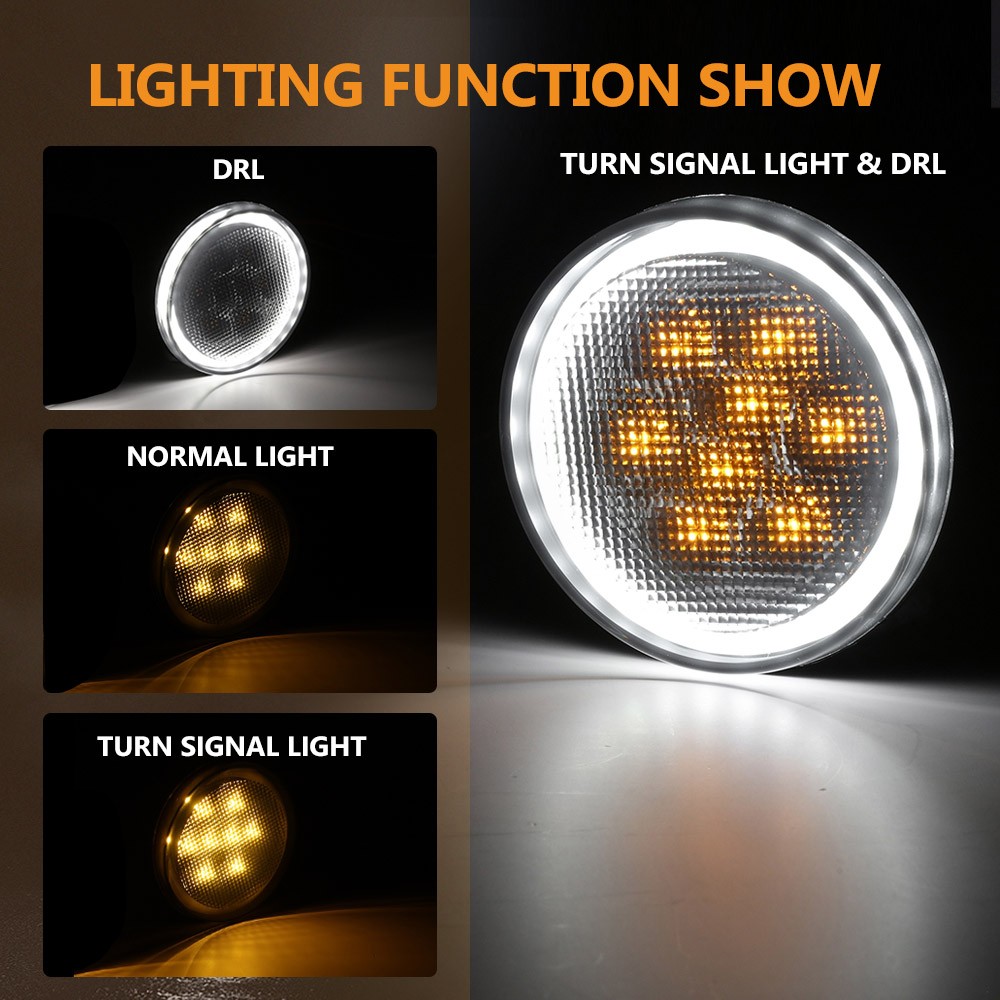 LED Amber Turn Signal Light with Smoke Lens Ring DRL For Jeep Wrangler JK 07-18