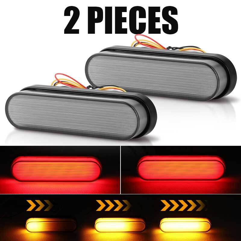 2x Red/Amber 4″ Oval LED Truck Trailer Stop Turn Tail Brake Lights Flowing DRL