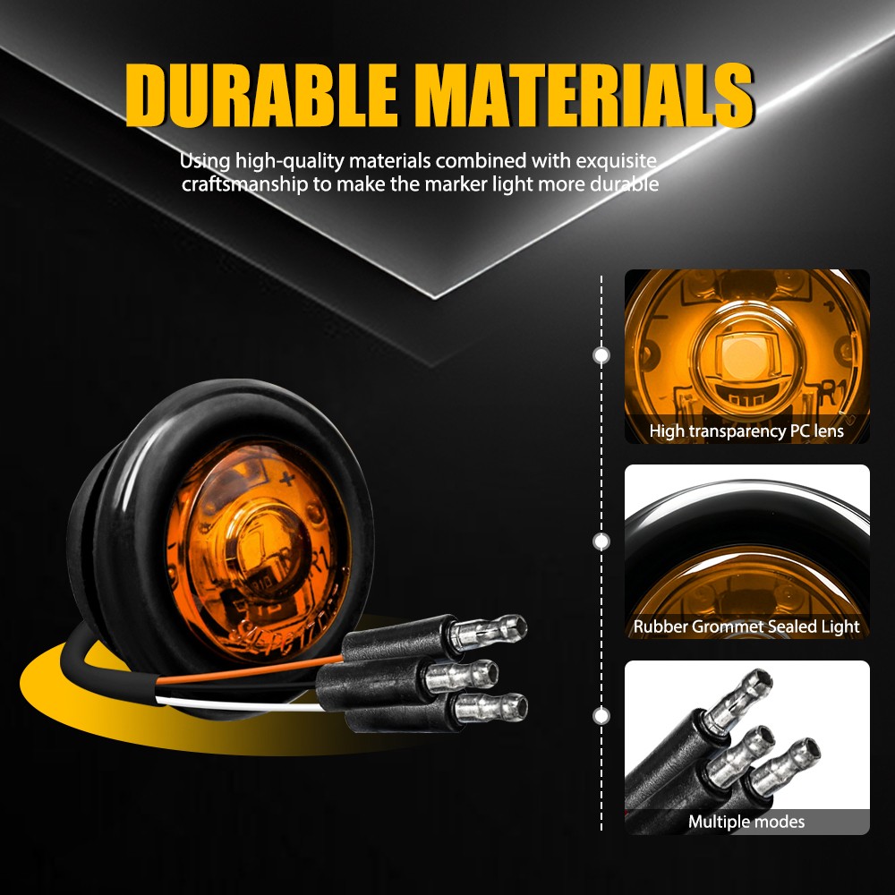 3/4″ Round Amber LED 50000 Hours Lifespan Side Running Marker Lamps 12V 10X New
