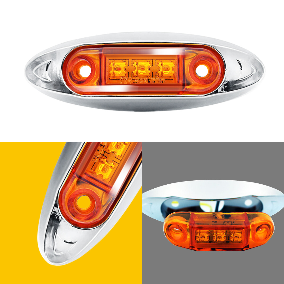 10Pcs Amber 3LED Side Clearance Marker Light For Car Truck Trailer Pickup 12V US