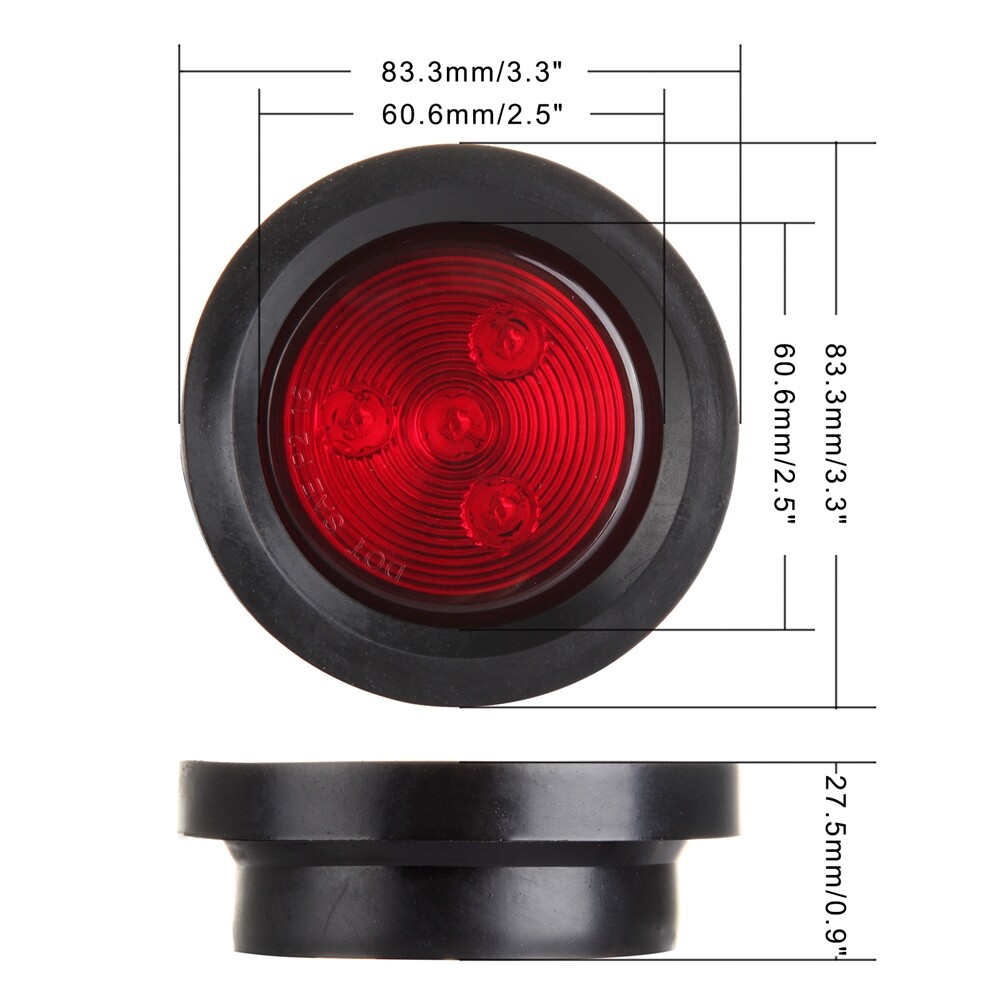 12X AMBER RED 2.5 INCH ROUND 4 LED LIGHT TRUCK TRAILER SIDE MARKER CLEARANCE